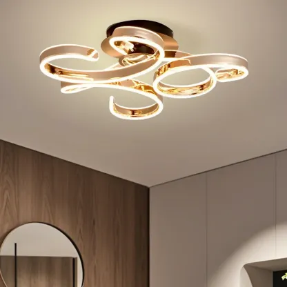 Gold Ribbon LED Semi Flush Ceiling Light 3-Gear Dimming Image - 3