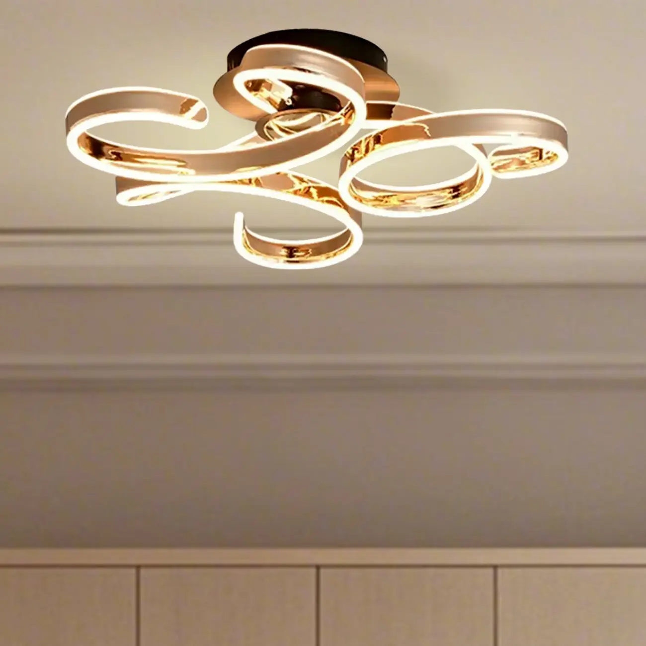 Gold Ribbon LED Semi Flush Ceiling Light 3-Gear Dimming Image - 4 | homeyfad