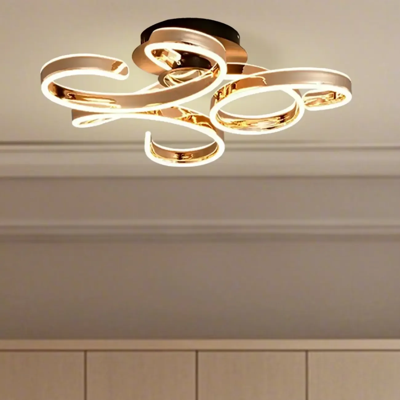 Gold Ribbon LED Semi Flush Ceiling Light 3-Gear Dimming Image - 4