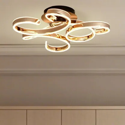 Gold Ribbon LED Semi Flush Ceiling Light 3-Gear Dimming Image - 4