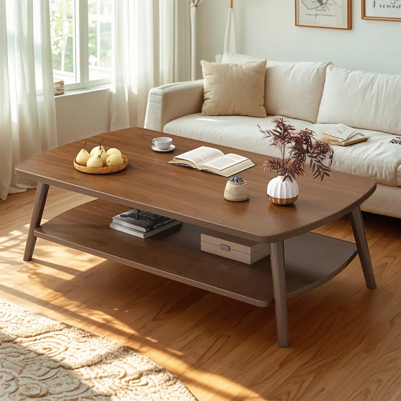 2-Tier Scandinavian Wooden Coffee Table with Storage Design  Image - 1 | homeyfad