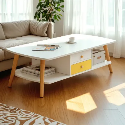 2-Tier Scandinavian Wooden Coffee Table with Storage Design  Image - 3