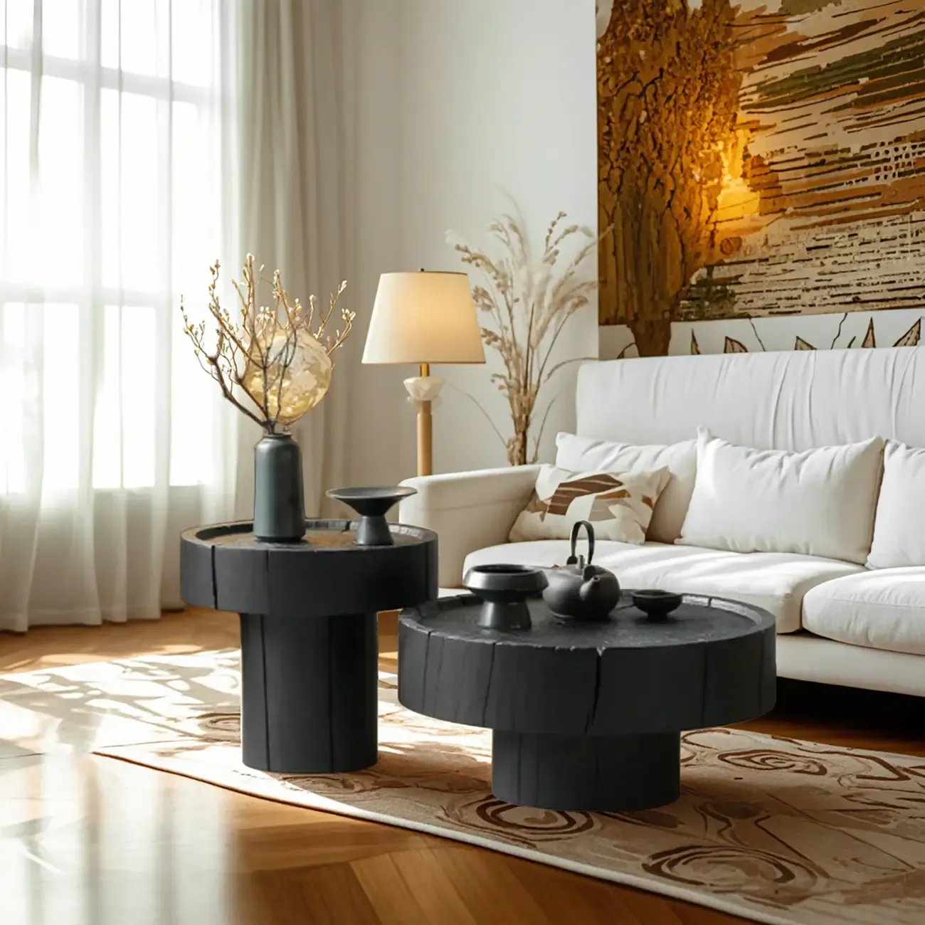 Modern Minimalist Wood Black Coffee Table with Tray Top  Image - 1