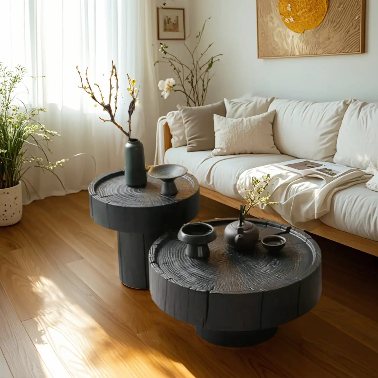 Modern Minimalist Wood Black Coffee Table with Tray Top  Image - 6 | homeyfad