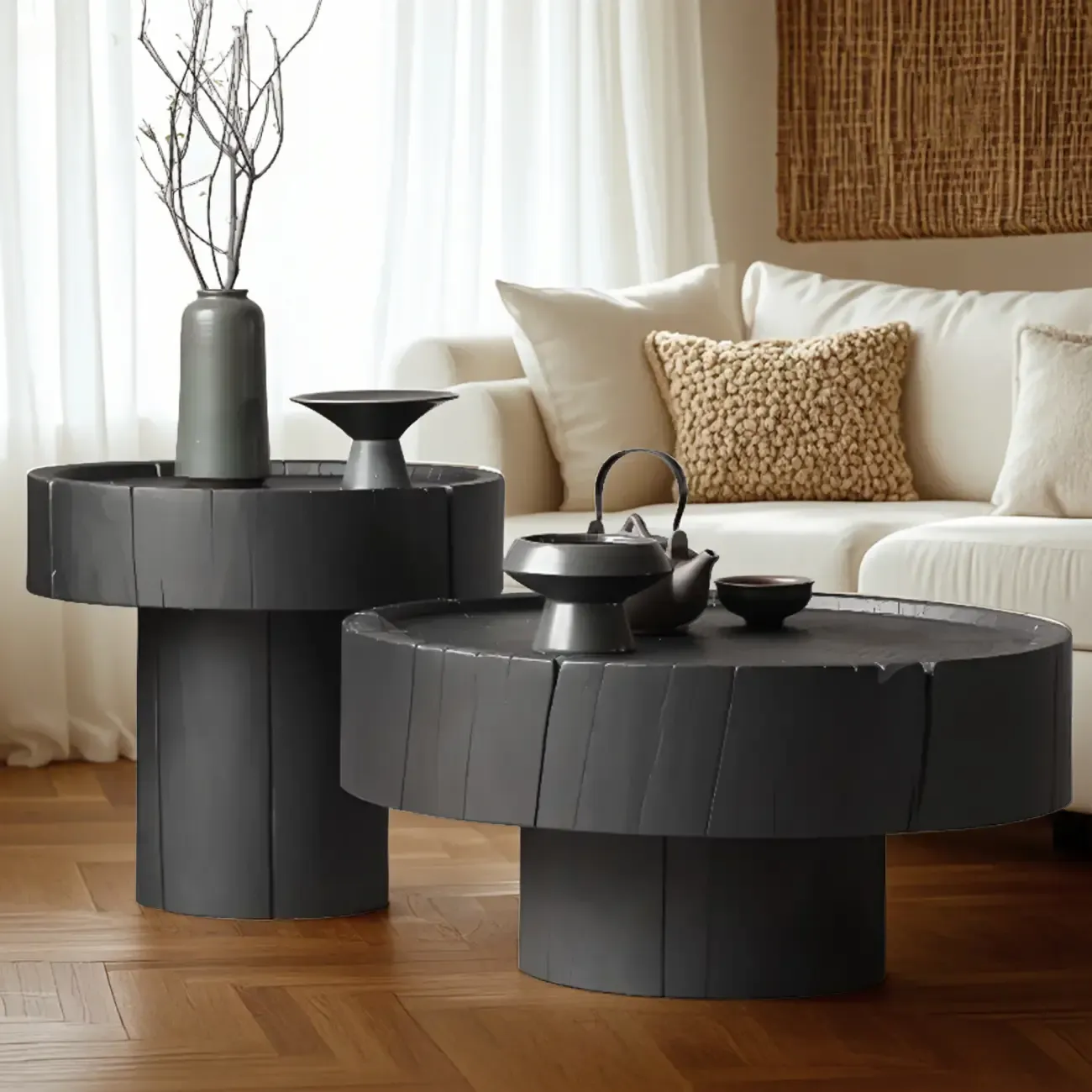 Modern Minimalist Wood Black Coffee Table with Tray Top  Image - 7
