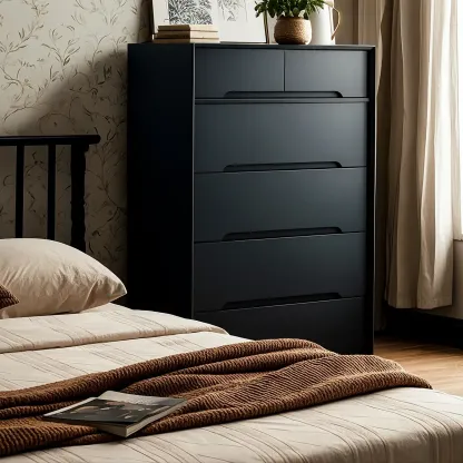 Retro Black Wood Dresser with Drawers storage for Bedroom Image - 3