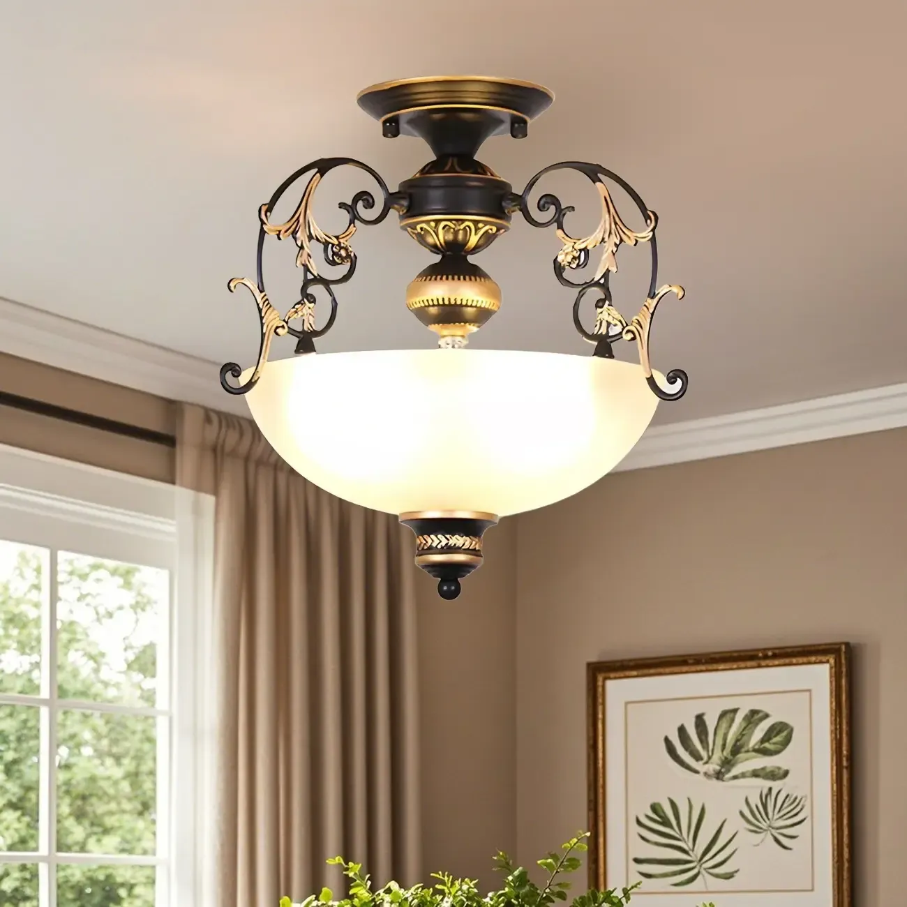 Dome Shade Metal Vintage Semi Flush Ceiling Light Image - 1
