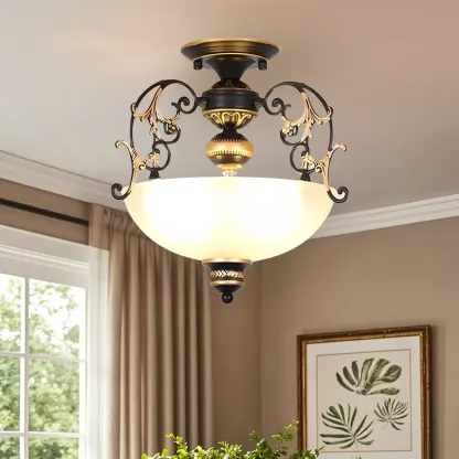 Dome Shade Metal Vintage Semi Flush Ceiling Light Image - 1