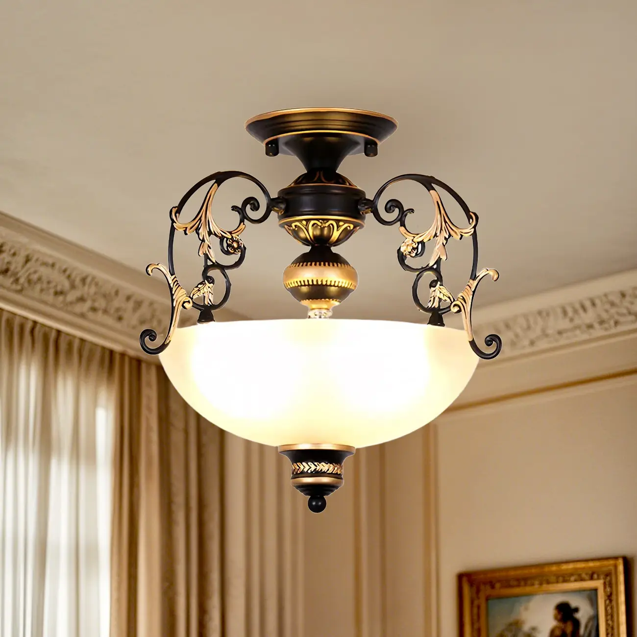 Dome Shade Metal Vintage Semi Flush Ceiling Light Image - 3 | homeyfad