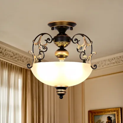 Dome Shade Metal Vintage Semi Flush Ceiling Light Image - 3