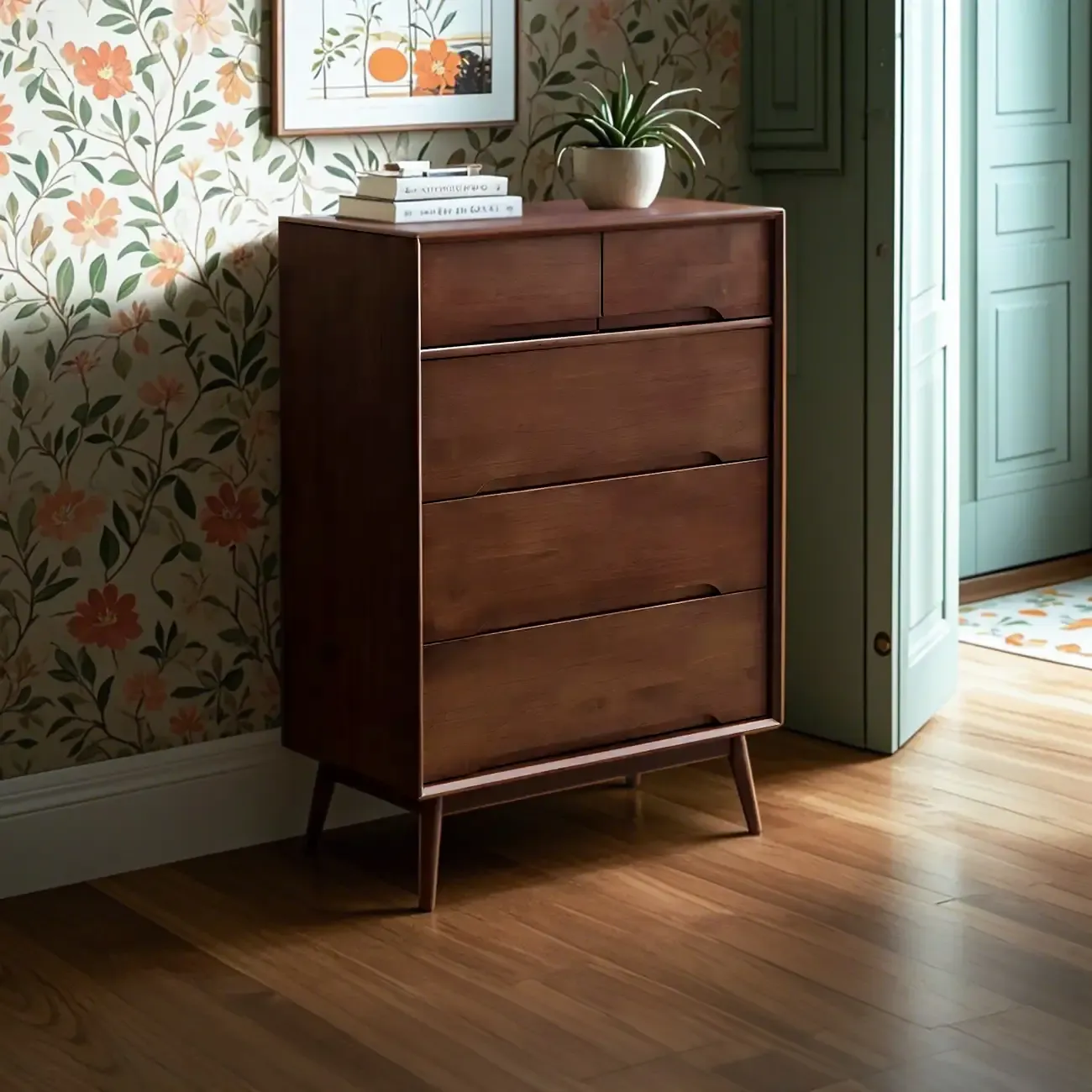 Retro Black Wood Dresser with Drawers storage for Bedroom Image - 5