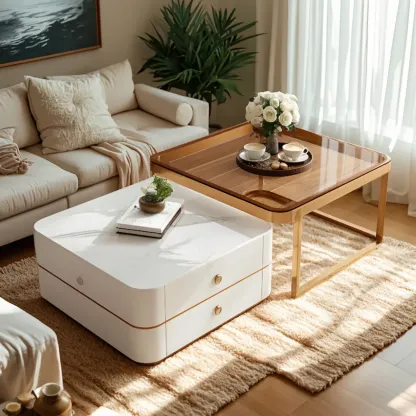 Modern Rectangular Marble Coffee Table Set with Drawers  Image - 1