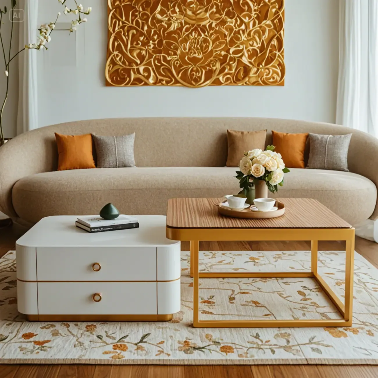 Modern Rectangular Marble Coffee Table Set with Drawers  Image - 4