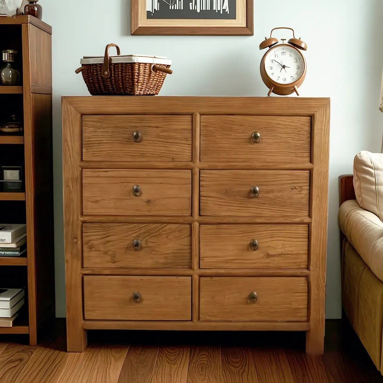 Traditional Brown Wood Double Dresser with 8-Drawers Image - 1