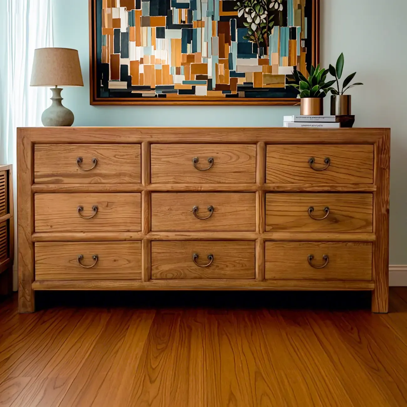 Traditional Brown Wood Double Dresser with 8-Drawers Image - 3