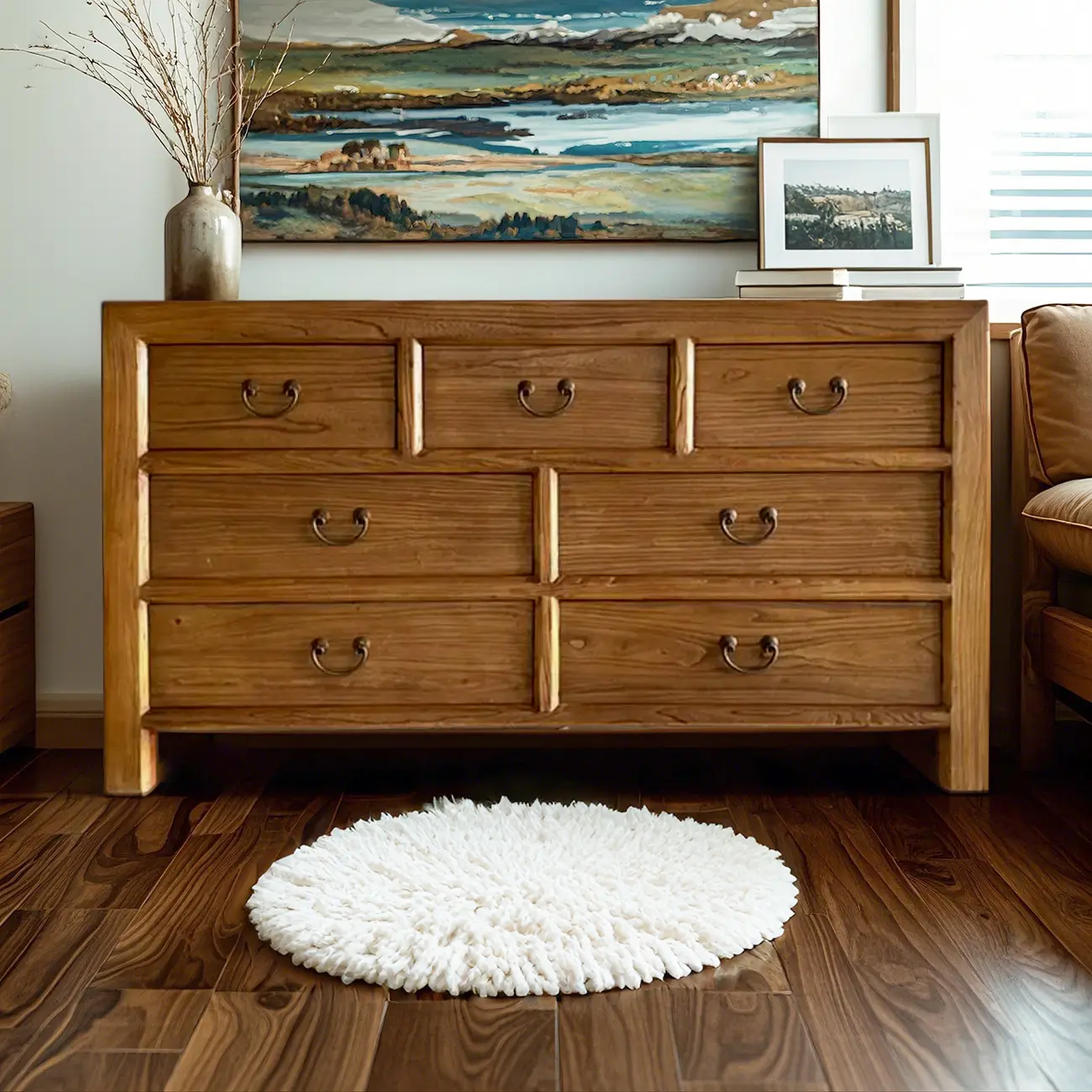 Traditional Brown Wood Double Dresser with 8-Drawers Image - 5 | homeyfad