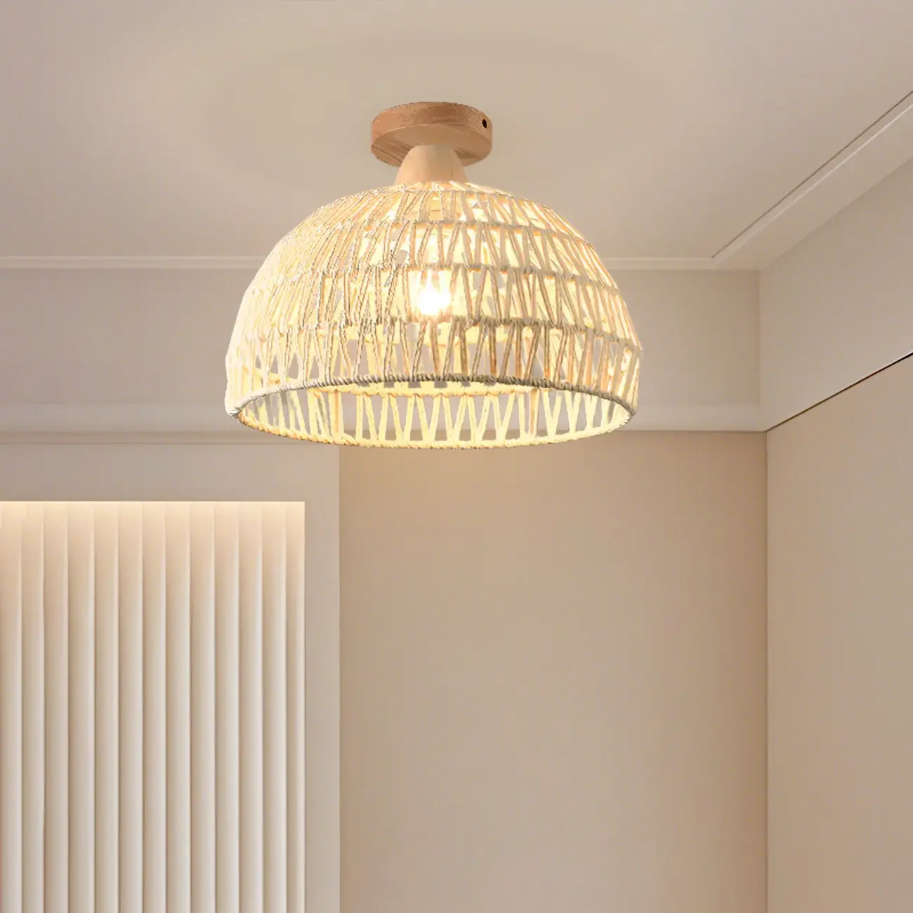 1-Light Oriental Beige Barn Shape Semi Flush Ceiling Light Image - 6 | homeyfad