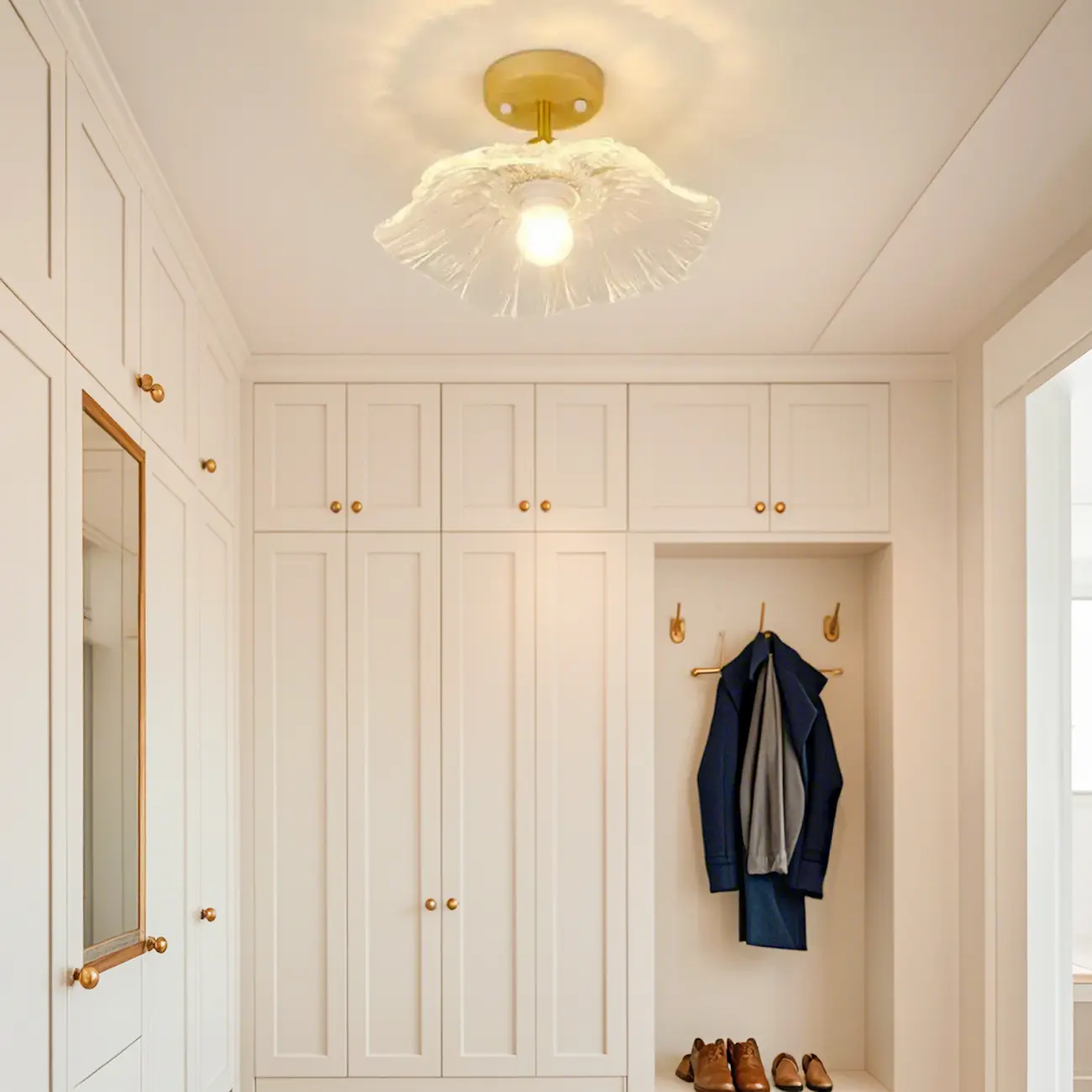 Clear Floral Glass Modern Wood Semi Flush Ceiling Light Image - 2 | homeyfad