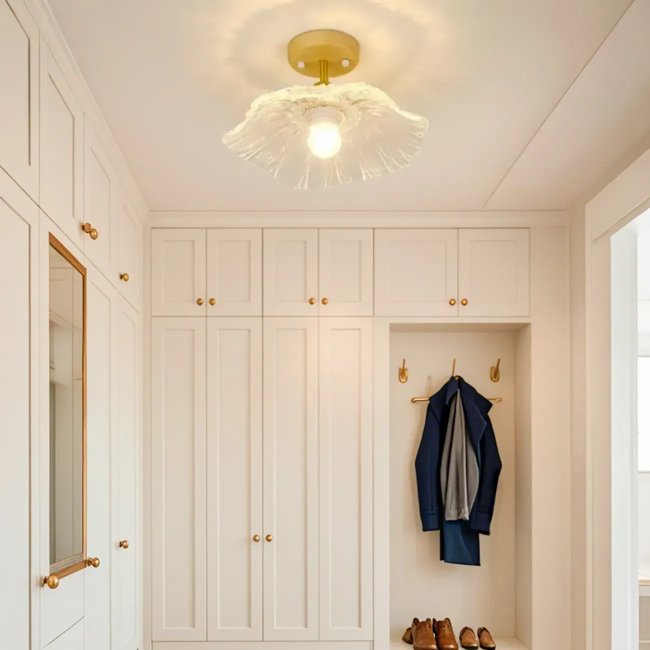 Clear Floral Glass Modern Wood Semi Flush Ceiling Light Image - 2