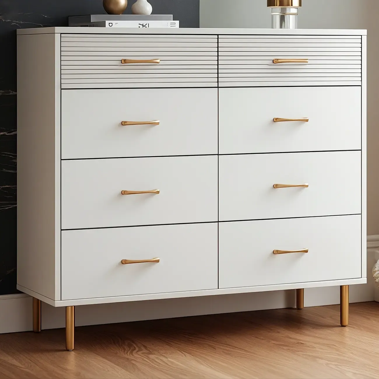 Glam Wooden Storage Double Dresser with Drawers for Bedroom Image - 4