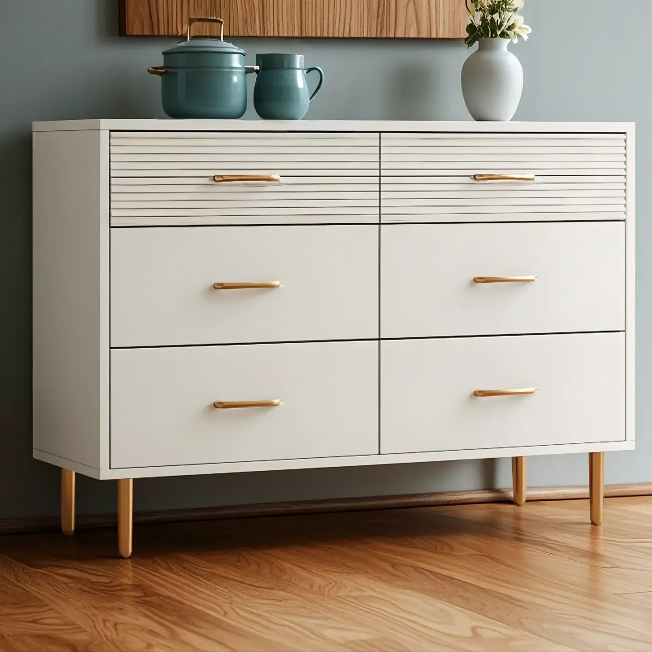 Glam Wooden Storage Double Dresser with Drawers for Bedroom Image - 5