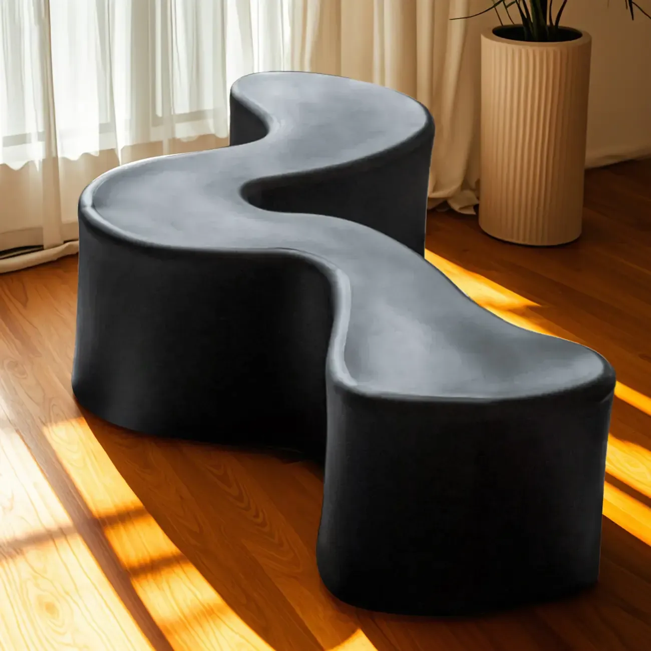 Modern Black Resin Wave Coffee Table with Abstract Design Image - 1