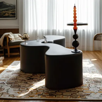 Modern Black Resin Wave Coffee Table with Abstract Design Image - 8