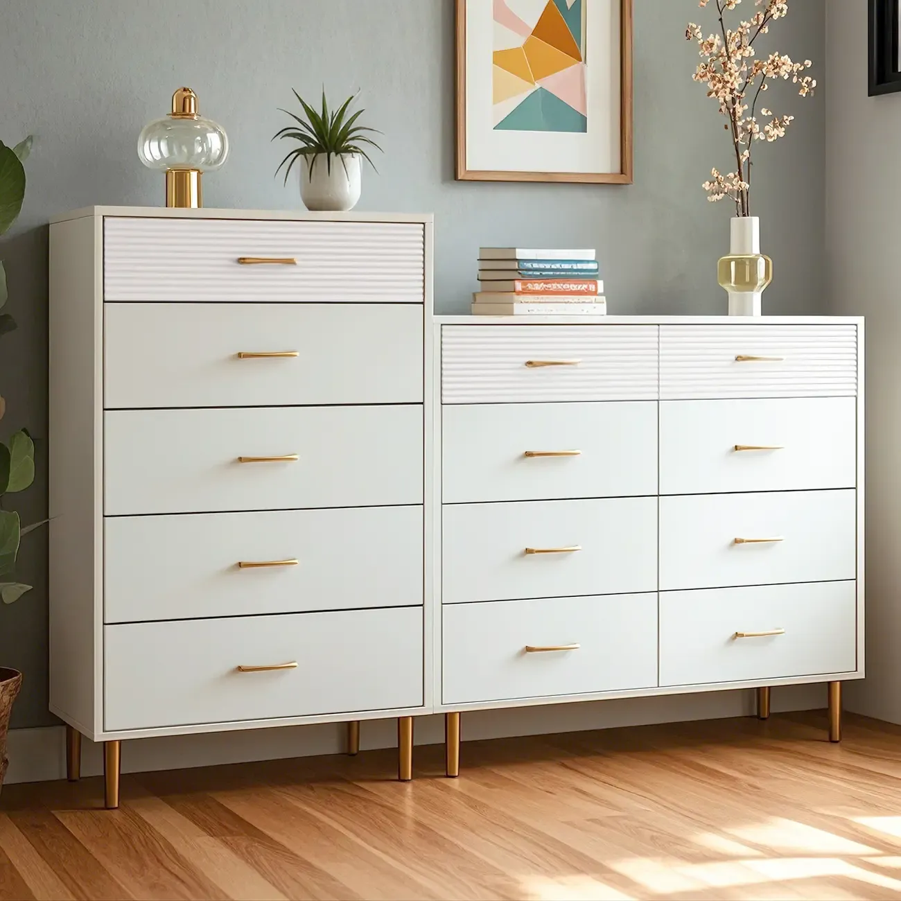 Glam Wooden Storage Double Dresser with Drawers for Bedroom Image - 6