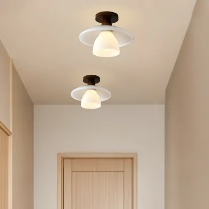 White Cone Wooden Modern Semi Flush Ceiling Light Image - 2