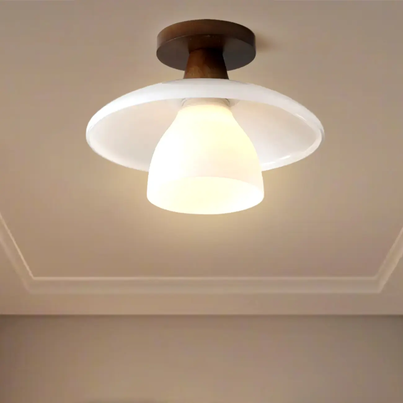 White Cone Wooden Modern Semi Flush Ceiling Light Image - 6 | homeyfad