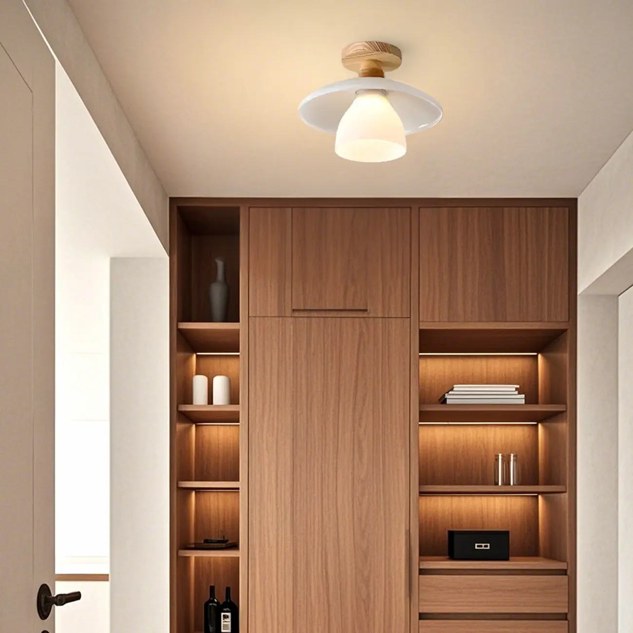 White Cone Wooden Modern Semi Flush Ceiling Light Image - 4 | homeyfad