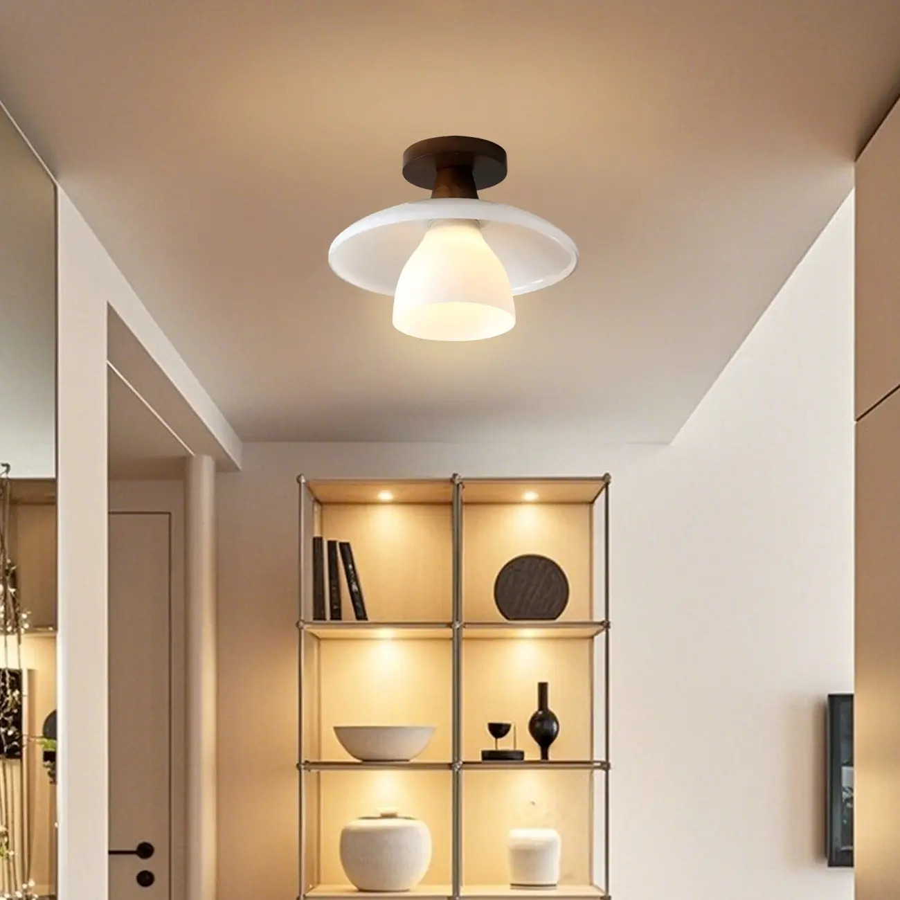 White Cone Wooden Modern Semi Flush Ceiling Light Image - 1 | homeyfad