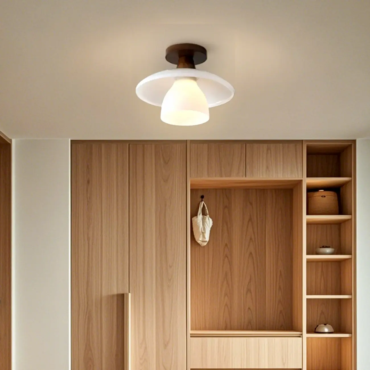 White Cone Wooden Modern Semi Flush Ceiling Light Image - 3 | homeyfad