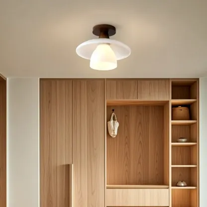 White Cone Wooden Modern Semi Flush Ceiling Light Image - 3