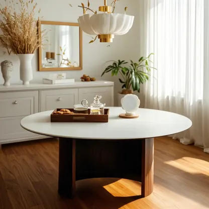 Modern Travertine White Round Coffee Table with Unique Base Image - 1