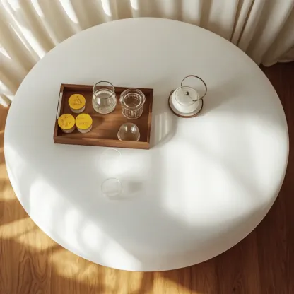 Modern Travertine White Round Coffee Table with Unique Base Image - 8