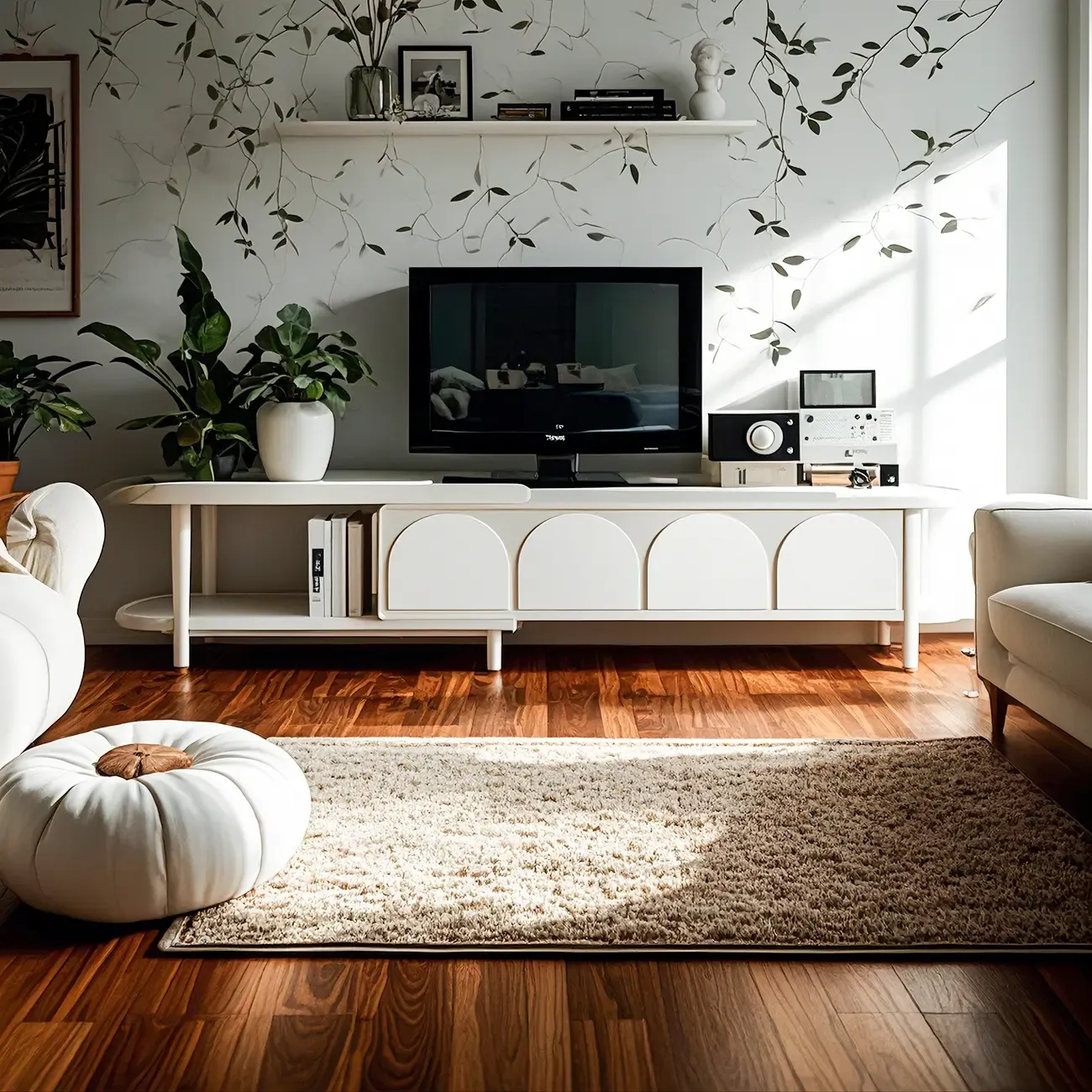 Nordic White Arch Side Extendable TV Stand (77"-110") | HomeyFad