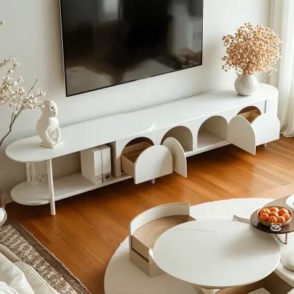Durable Wooden Juliet Arc TV Stand with Cabinets & Drawers Image - 3