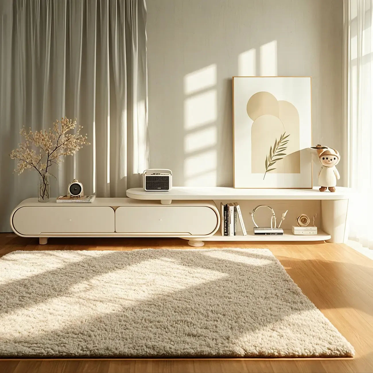 Stylish Stone TV Stand with Open Storage for Living Room Image - 1