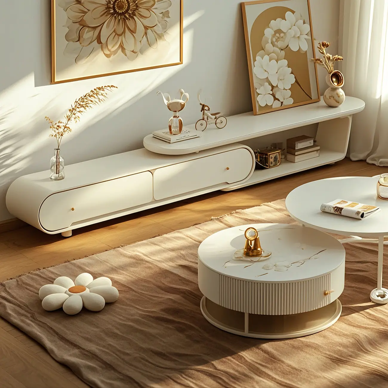 Stylish Stone TV Stand with Open Storage for Living Room Image - 2 | homeyfad