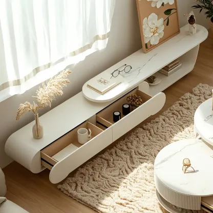 Stylish Stone TV Stand with Open Storage for Living Room Image - 3