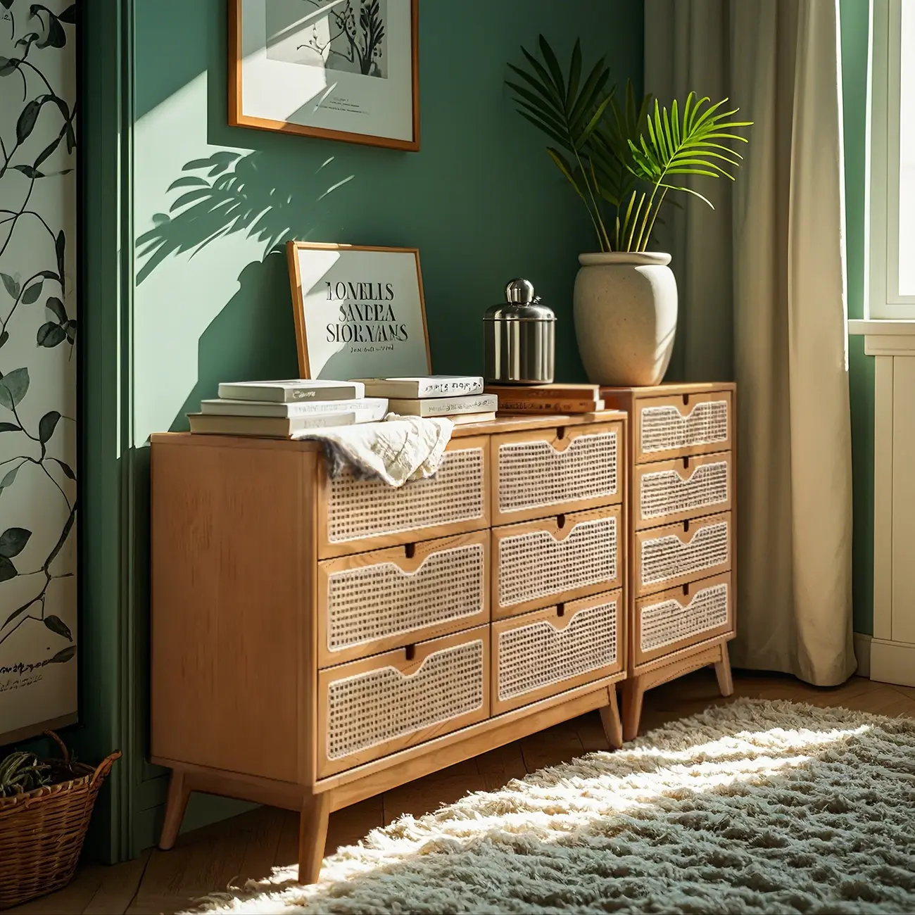 Tropical Natural Woven Double Layer Chest with 6-Drawers Image - 1 | homeyfad
