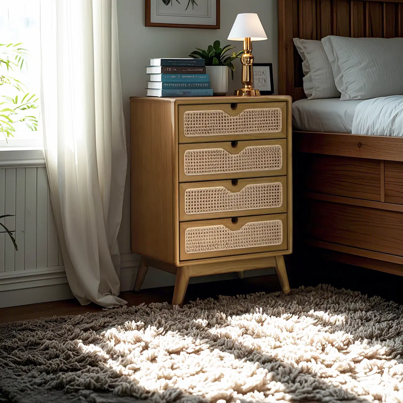 Tropical Natural Woven Double Layer Chest with 6-Drawers Image - 3 | homeyfad