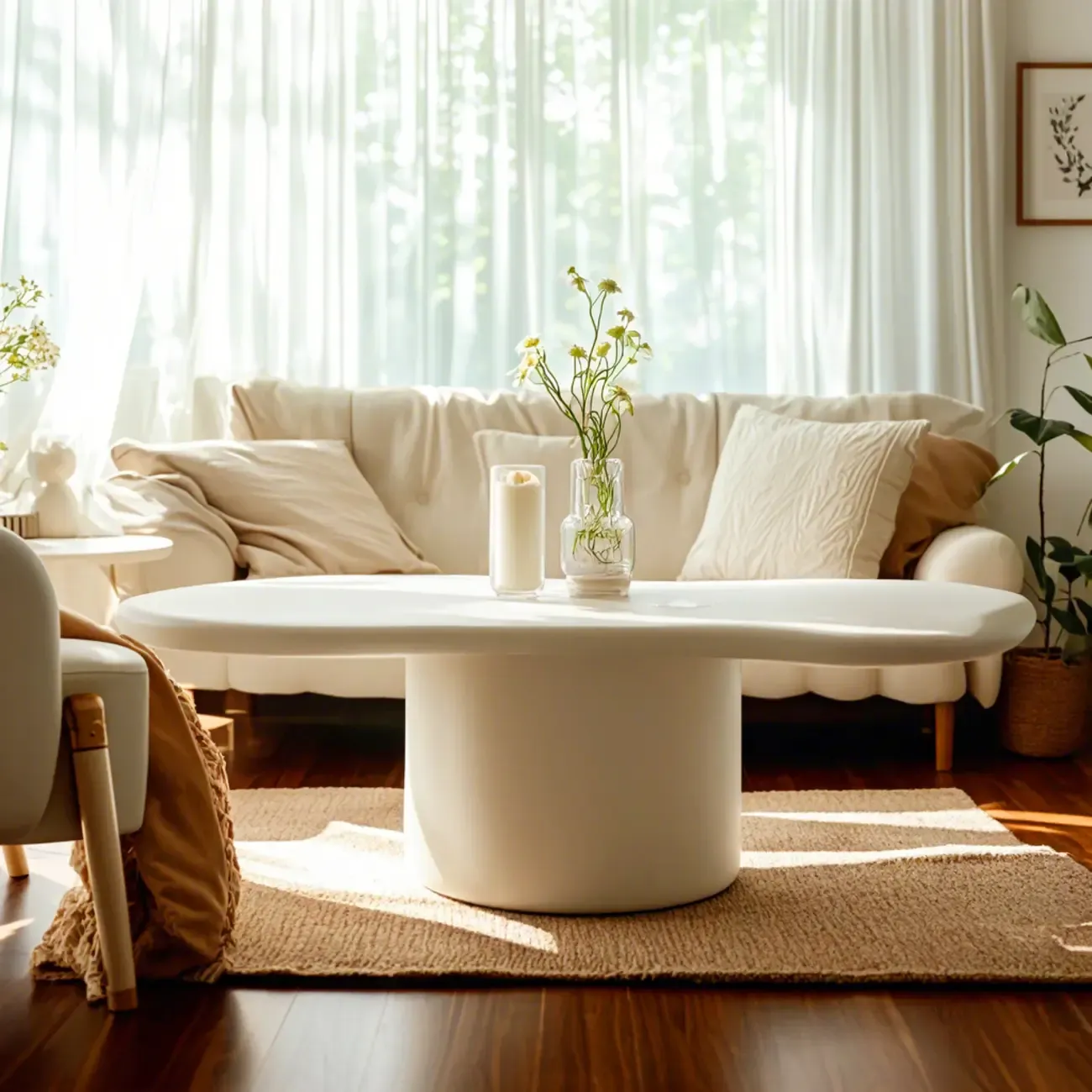 Modern Cream Oval Coffee Table with Minimalist Style Image - 1