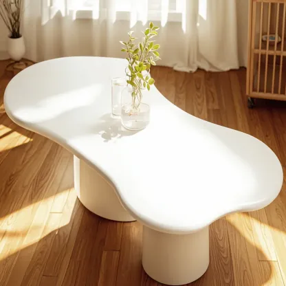 Modern Cream Oval Coffee Table with Minimalist Style Image - 2