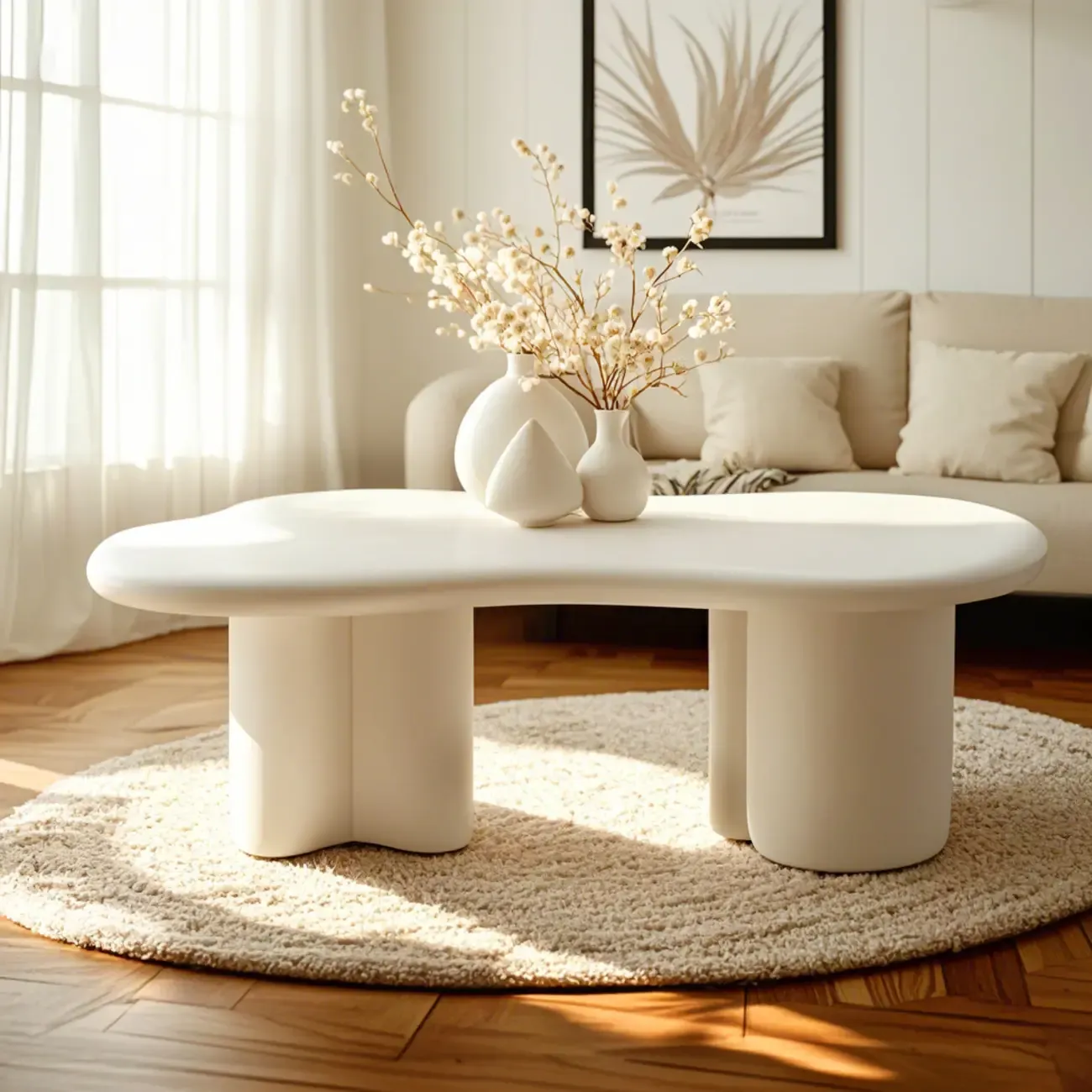 Modern Cream Oval Coffee Table with Minimalist Style Image - 3