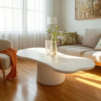 Modern Cream Oval Coffee Table with Minimalist Style Image - 9