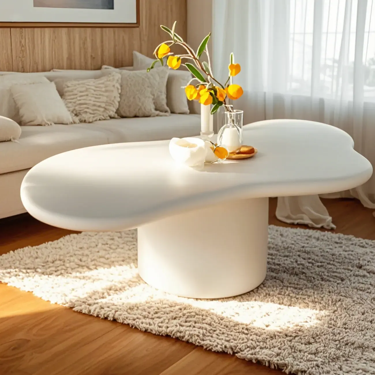 Modern Cream Oval Coffee Table with Minimalist Style Image - 8