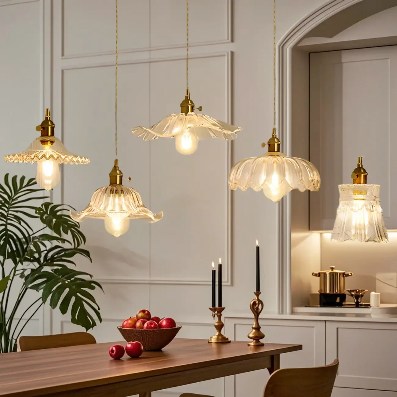 Clear Floral Glass Pendant Light for Modern Living Room Image - 1