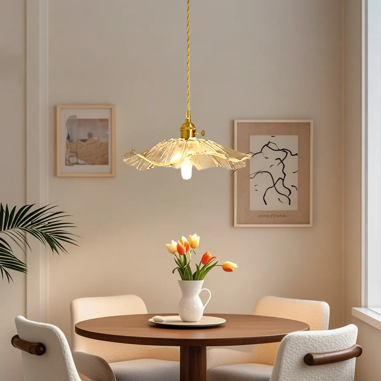 Clear Floral Glass Pendant Light for Modern Living Room Image - 4 | homeyfad